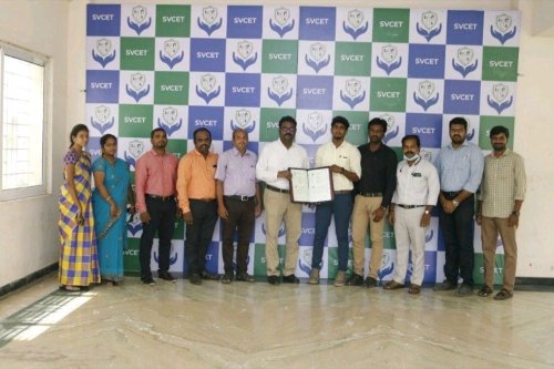 MoU was signed between Sri Venkateshwaraa College of Engineering & Technology, represented by Dr. S. Pradeep Devaneyan, Principal, SVCET and SpaceZee, Chennai for product Development on 28-10-2021 , Mr. J. Anandharaj, Placement Officer, SVCET were present during the occurrence.