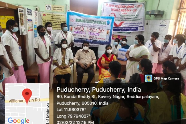 WORLD LEPROSY ERADICATION DAY - 2022 - Indirani College of Nursing, Ariyur, Puducherry 