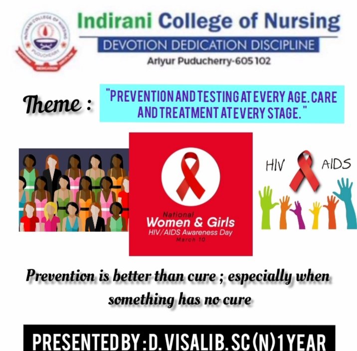NATIONAL WOMEN AND GIRLS HIV/AIDS AWARENESS   DAY - Indirani College of Nursing, Ariyur, Puducherry