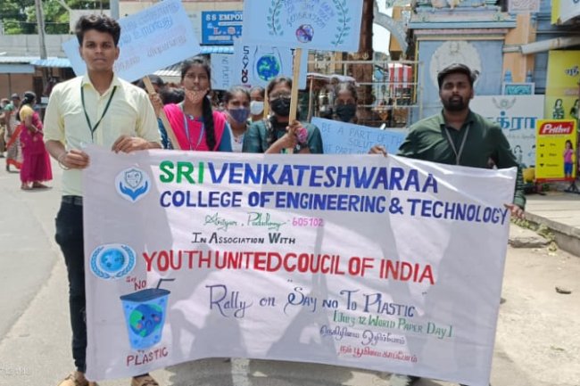 “SAY NO TO PLASTICS” ON WORLD PAPER DAY Rally - Sri Venkateshwaraa College of Engineering and Technology