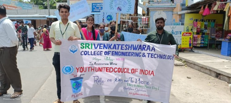 “SAY NO TO PLASTICS” ON WORLD PAPER DAY Rally - Sri Venkateshwaraa College of Engineering and Technology