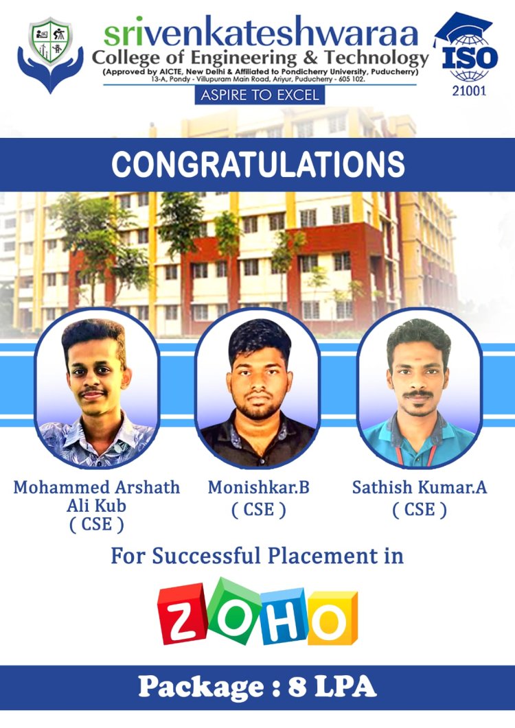 SVCET Student  Placed in  Zoho with the salary package of 8 LPA.