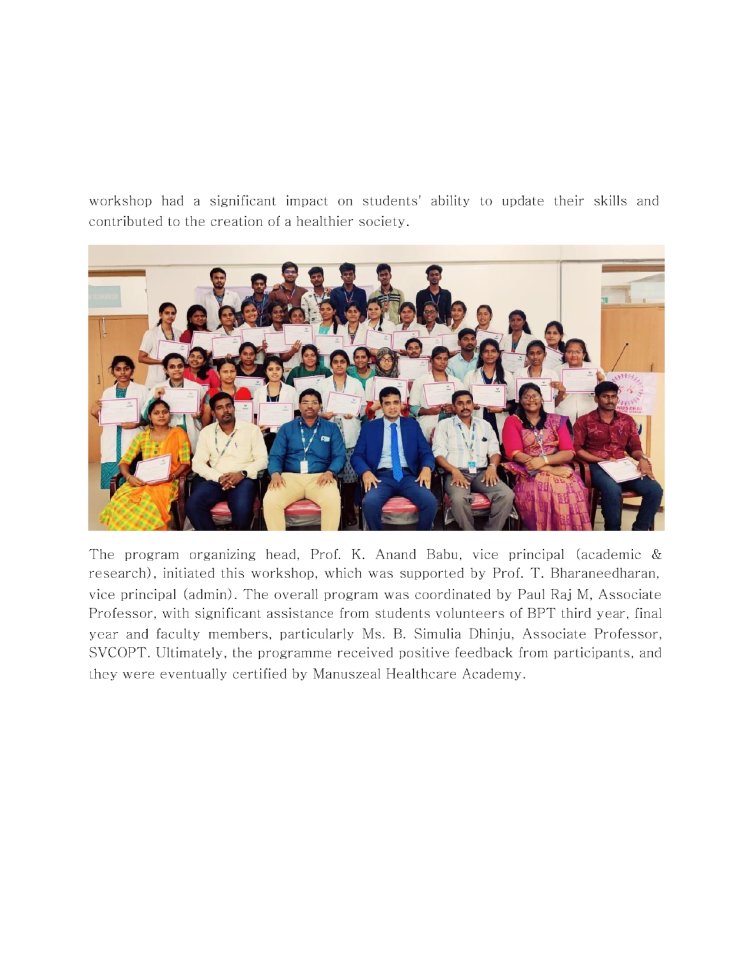 An interactive Workshop on hand rehabilitation was held at sri venkateshwaraa college of Physiotherapy