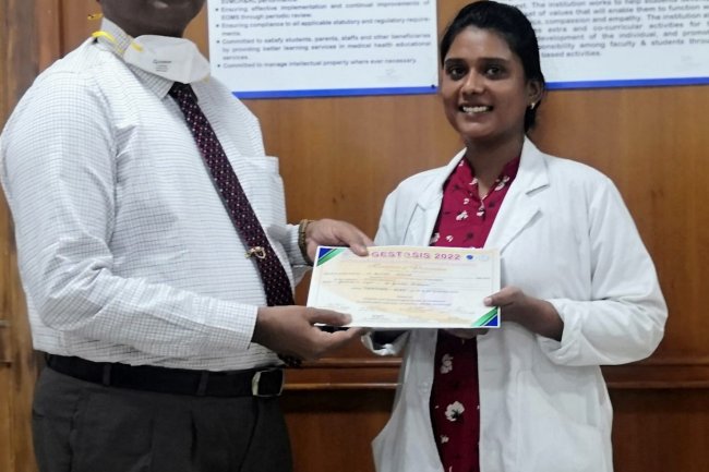 "Postgraduate Student from Sri Venkateshwaraa Medical College Wins Second Prize in Paper Presentation at GESTOIS Conference"