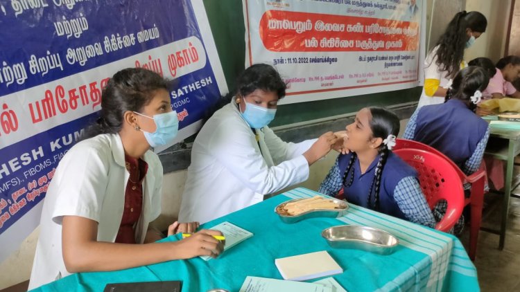 Department of public health Dentistry, Sri Venkateshwaraa Dental college in collaboration of National service scheme and Mooncity Rotary club conducted a dental camp