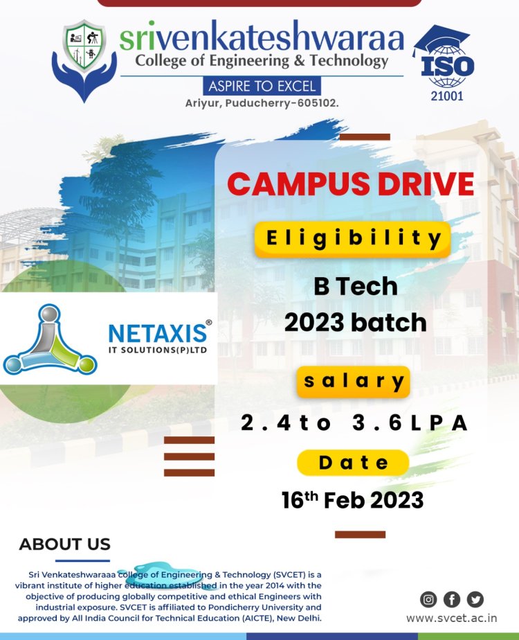 SVCET Campus placement drive with NETAXIS IT Solutions Pvt Ltd, Chennai