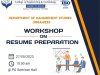 Workshop on Resume Preparation ( DOMS Activities)  for I MBA Students on 27th May 2023
