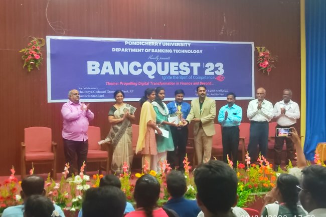Department of Management Studies (MBA) team  won two prizes at the Banquest '23 event organized by Pondicherry University!