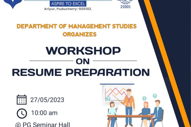 Workshop on Resume Preparation ( DOMS Activities)  for I MBA Students on 27th May 2023