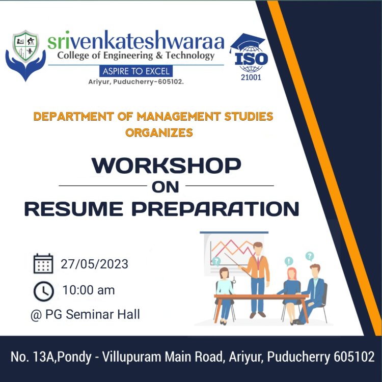 Workshop on Resume Preparation ( DOMS Activities)  for I MBA Students on 27th May 2023