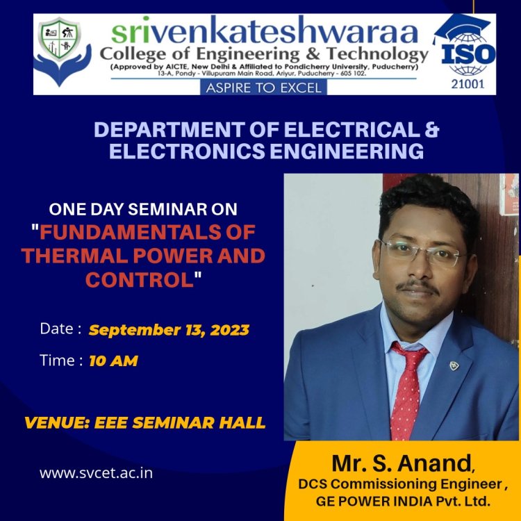 SVCET - EEE Dept - 1 day seminar on Thermal Power & Control