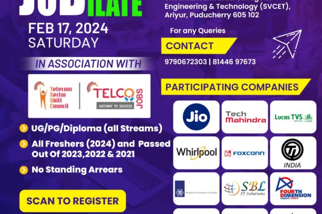 SVCET JOB FAIR - JUBILATE ON 17-2-2024 