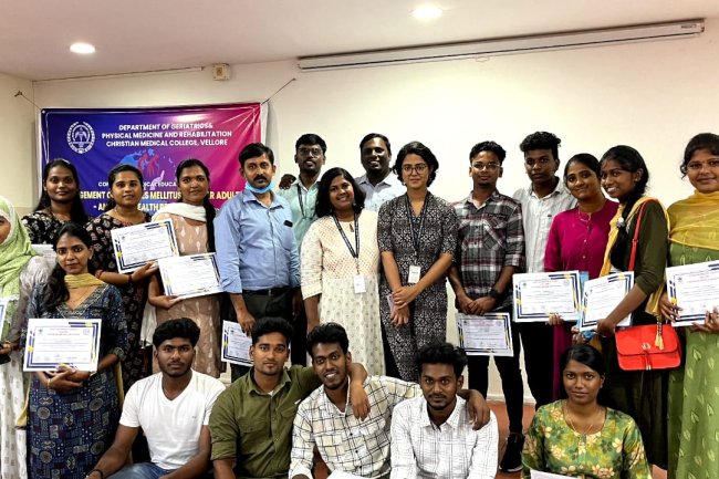 OUR  PG 1ST YEAR STUDENTS ATTENDED CONFERENCE  AT CHRISTIAN MEDICAL COLLEGE VELLORE, WHICH WAS CONDUCTED BY THE DEPARTMENT OF GERIATRICS & PHYSICAL MEDICINE  IN THE TOPIC OF " MANAGEMENT OF DIABETICS MELLITUS IN OLDER ADULTS"-AN ALLIED HEALTH PERSPECTIVE.