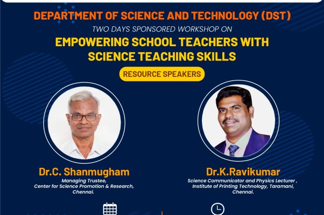 SVCET DST 2 DAYS WORKSHOP FOR SCHOOL TEACHERS ON 22 AND 23-3-2024