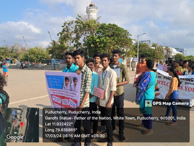SVCET NSS team conducted  awareness  SILENT WALKTON program on 17.03.2024 at Pondicherry Rock Beach