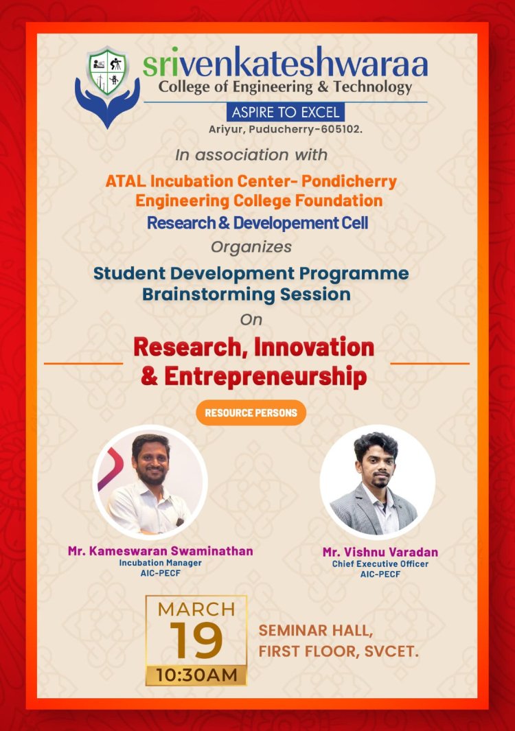 One Day Student Development Programme on "Research, Innovation and Entrepreneurship" on 19-03-2024