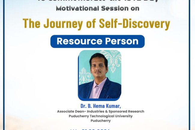 SVCET’s ISTE Student Chapter commemorated the ISTE Day 2024- Motivational Session on “The Journey of Self-discovery” on 1st June 2024