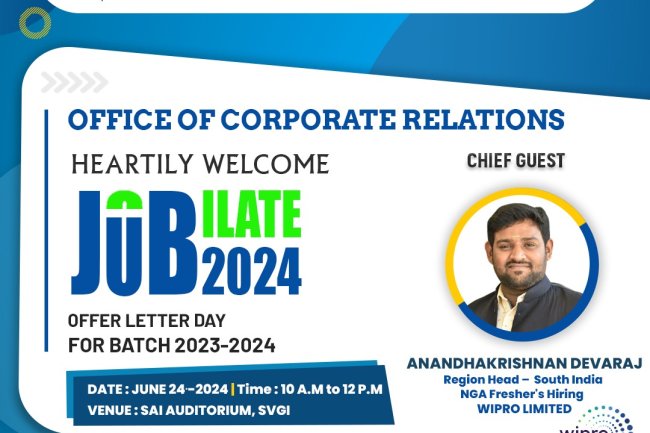SVCET successfully organized JOBILATE 2024 distribution offer letters to students batch 2023-2024 on 24th June 2024 