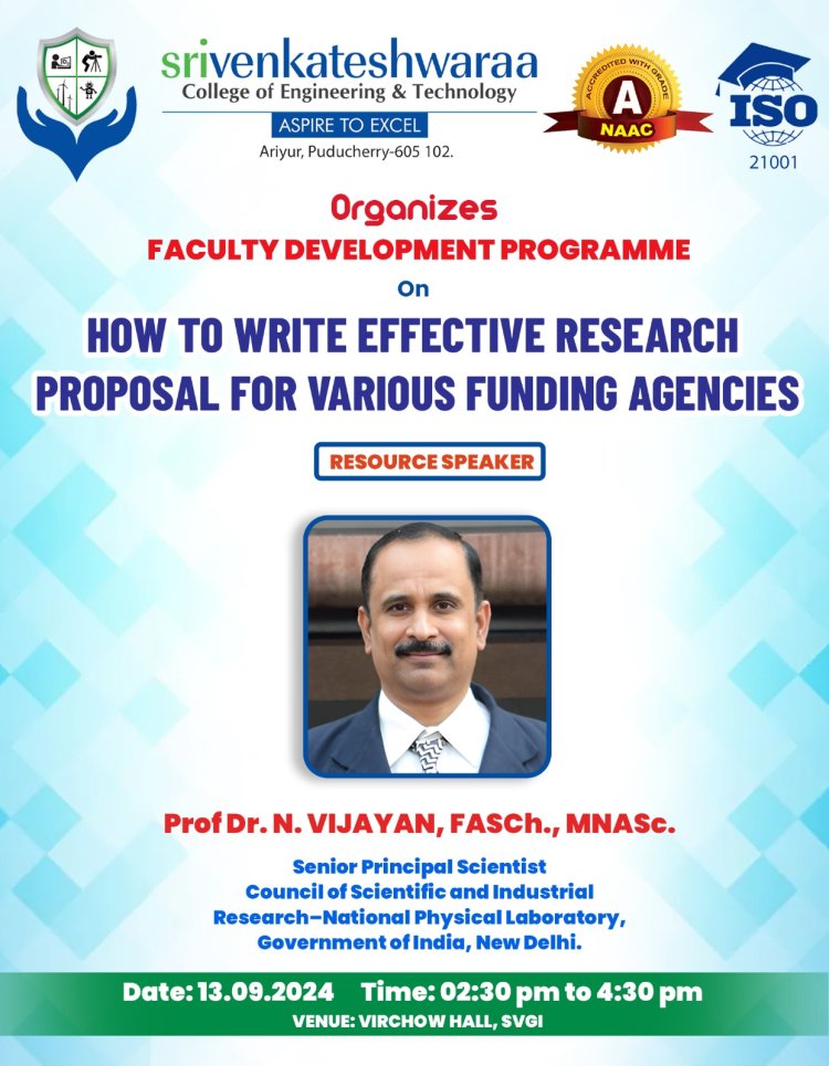 SVCET has organised FDP on how to write an effective research funding proposals to SVGI Faculties and PG Students