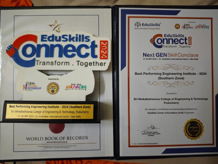 SVCET have bagged five awards and recognition during Eduskills Foundation conclave 2024 which was held at New Delhi