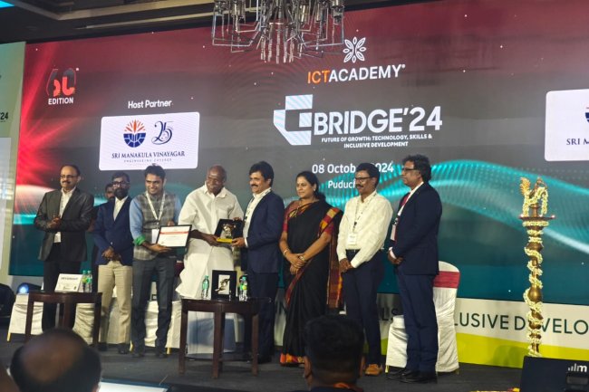 SVGI Chairman  Sri. B. RAMACHANDIRAN has received the Education Change Maker award by ICT Academy on 8-10-2024 Tudesday