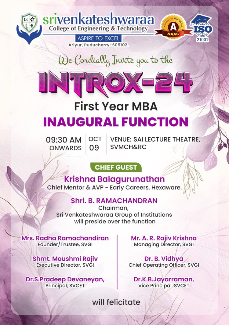 On October 9  2024 at Sai Lecture Theatre  SVCET  has started  3rd batch of First Year MBA 