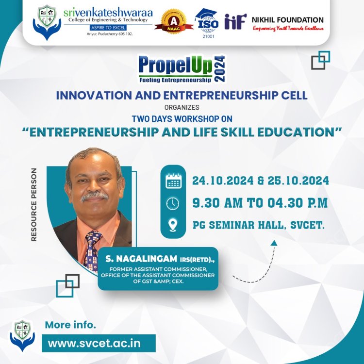 Two days workshop on ENTREPRENEURSHIP AND LIFE SKILL EDUCATION on 24 and 25 |October 2024