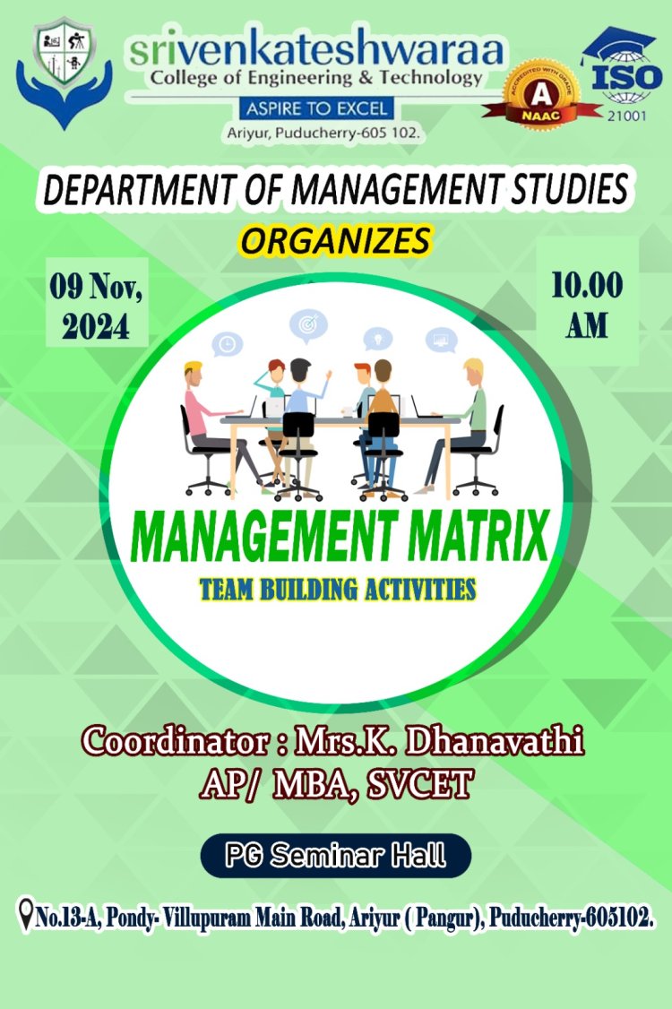 SVCET MBA Dept organised   Management Matrix Team Building Activity for I MBA Students