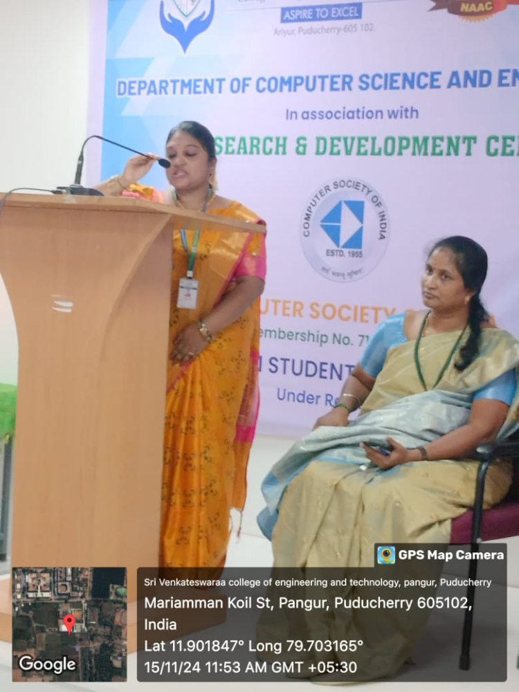 Inaugural ceremony of Professional society Computer Society of India for the Department of CSE on 15th November 2024 at SVCET