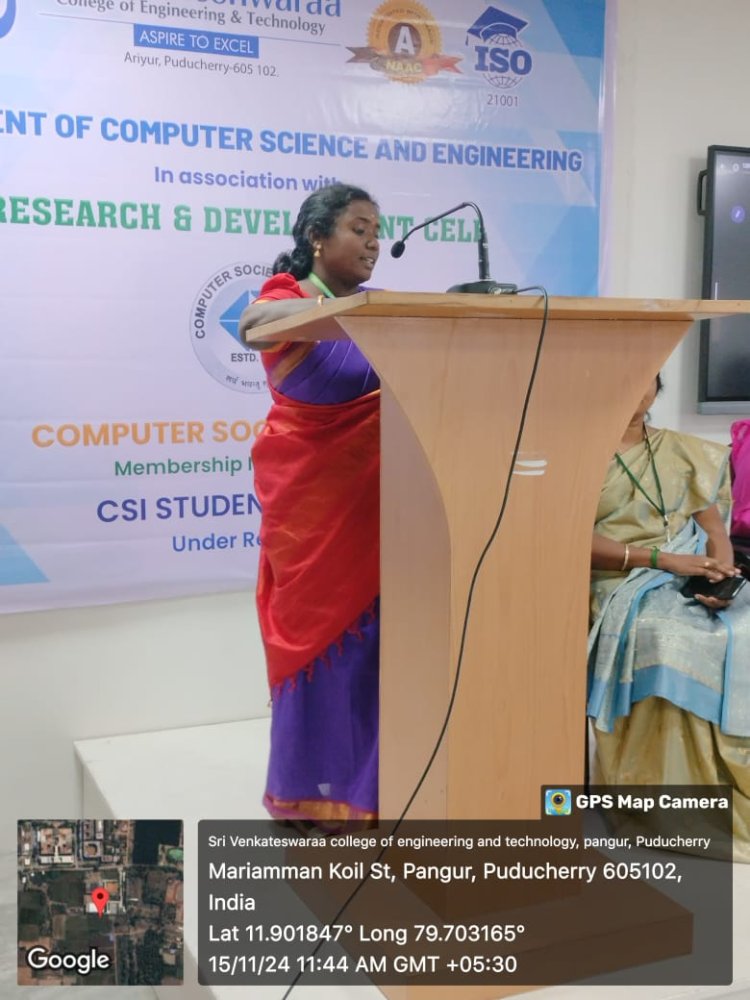 Inaugural ceremony of Professional society Computer Society of India for the Department of CSE on 15th November 2024 at SVCET