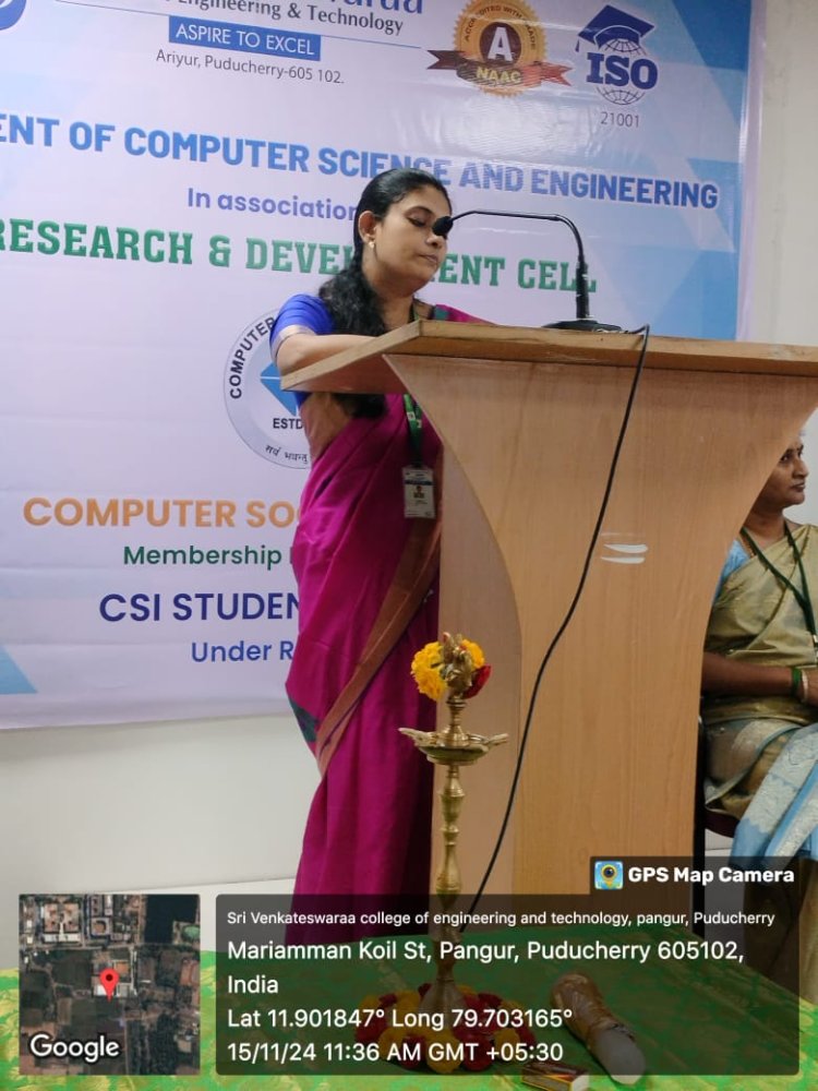 Inaugural ceremony of Professional society Computer Society of India for the Department of CSE on 15th November 2024 at SVCET