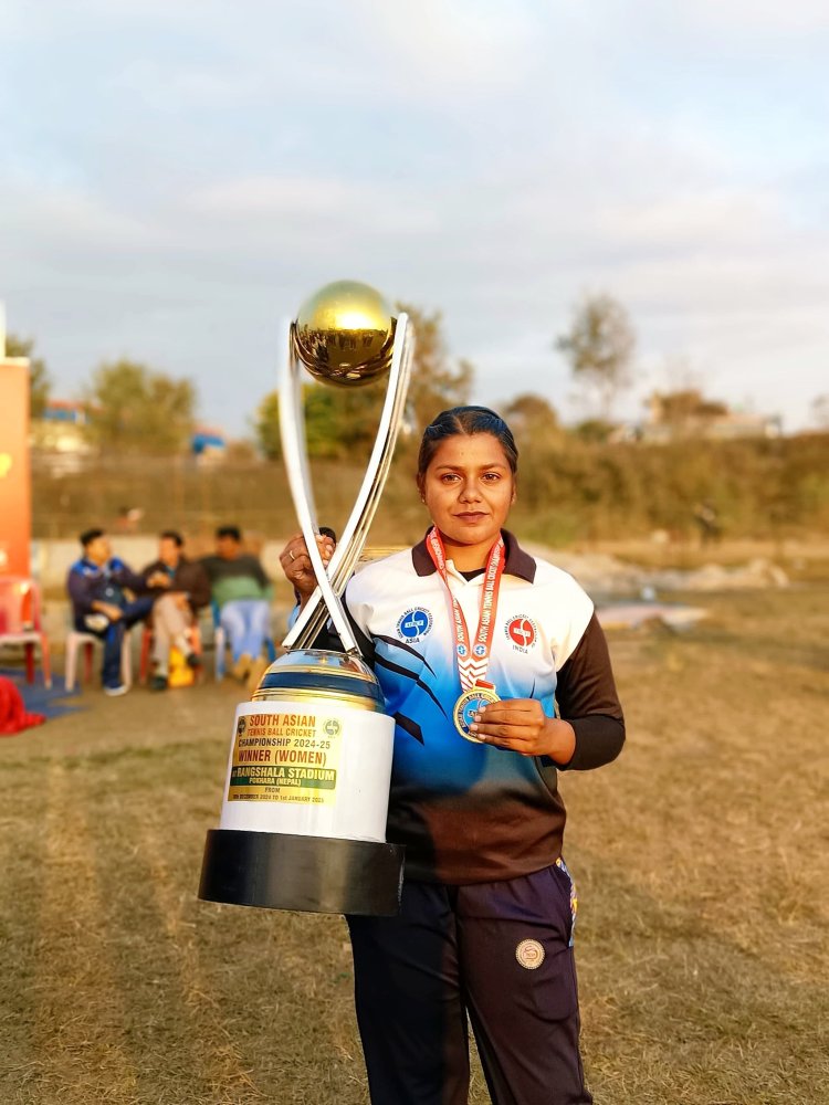 Ms S Uma Maheswari  I year MBA has been selected as a player of India to represent the Indian Womens Tennis Ball cricket team in The south Asian International Tennis Ball Cricket Championship 2024 25 at Pokhara Nepal and our Indian team won the final match and gold medal which held at Nepal.