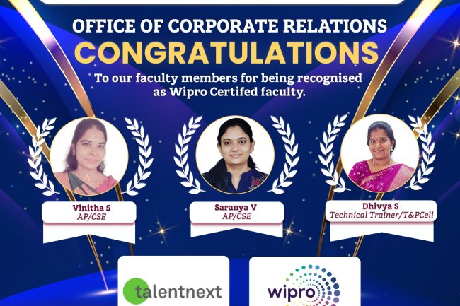 3 of our SVCET Faculties have successfully completed the Wipro Certified Faculty programme