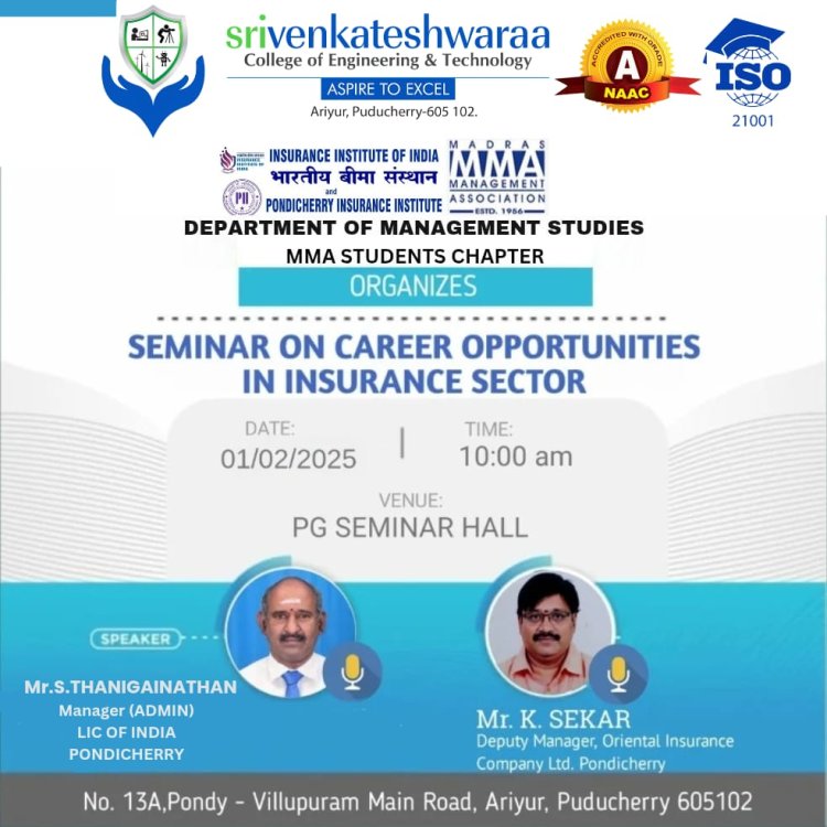 MBA Dept of SVCET Organised a seminar on Career Opportunities in the Insurance Sector