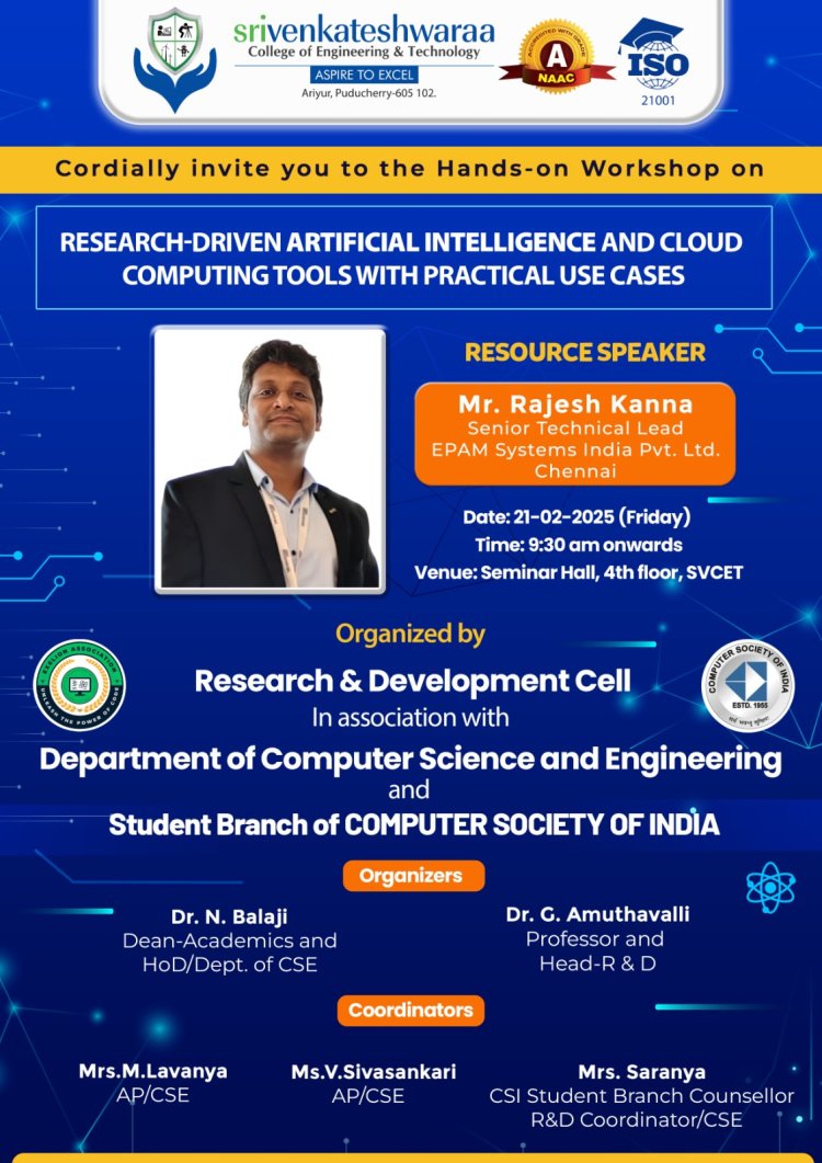 Workshop on Research Driven Artificial Intelligence and Cloud Computing Tools with Practical Use Cases