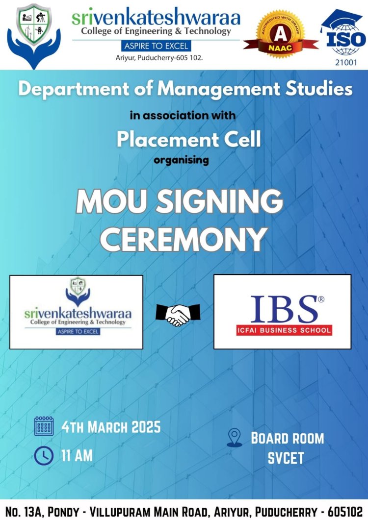 MoU signing ceremony between SVCET and ICFAI Business School  on 04 02 2025