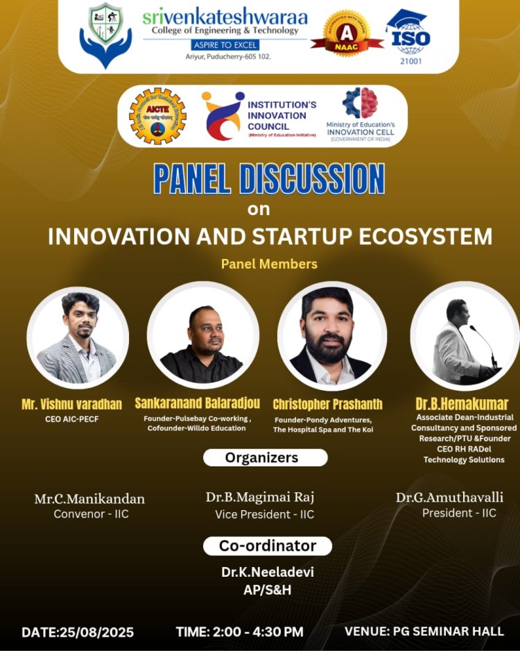 SVCET Conducted Panel Discussion on Innovation and Startup Ecosystem on 25th August 2025 at  PG Seminar Hall