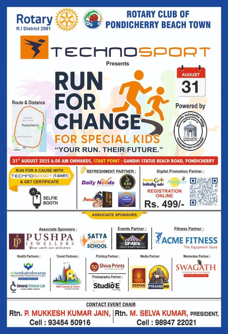 SVCET NSS PROGRAMME Run for Change  For Special Kids on 31st August 2025 at Gandhi Statue Beach Road Pondicherry