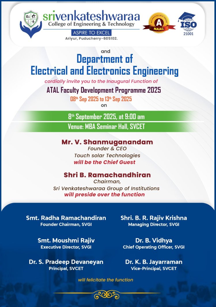 SVCET EEE Department conducted 1 week FDP programme from 8th September 2025 to 13th September 2025