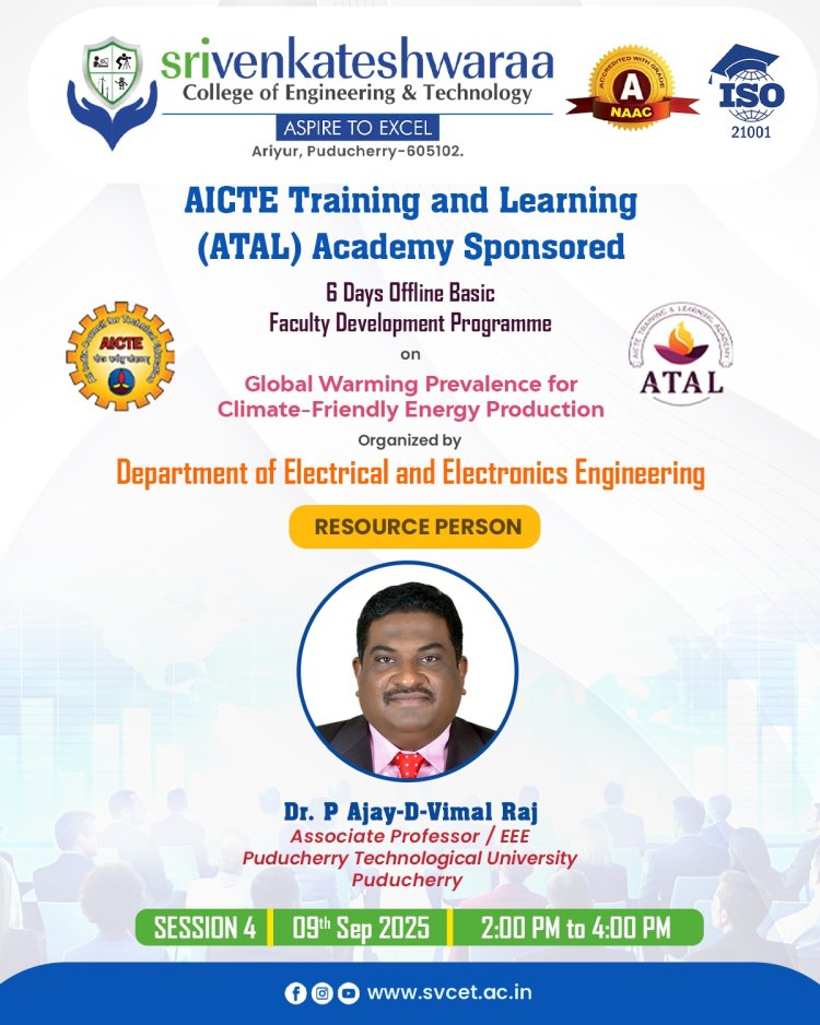 SVCET EEE Department conducted 1 week FDP programme from 8th September 2025 to 13th September 2025