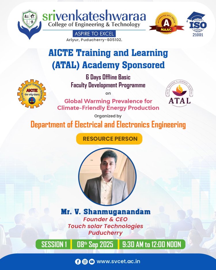 SVCET EEE Department conducted 1 week FDP programme from 8th September 2025 to 13th September 2025