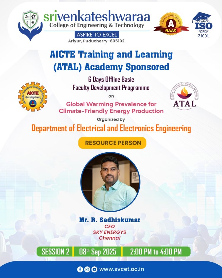 SVCET EEE Department conducted 1 week FDP programme from 8th September 2025 to 13th September 2025