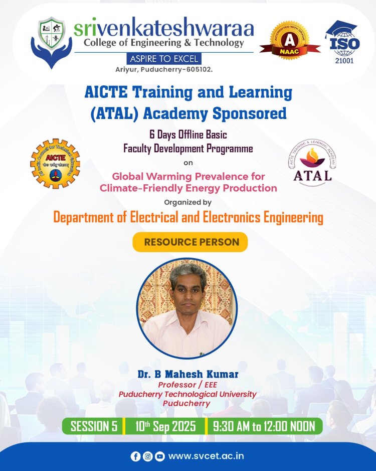 SVCET EEE Department conducted 1 week FDP programme from 8th September 2025 to 13th September 2025