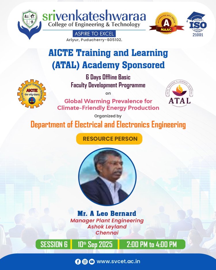 SVCET EEE Department conducted 1 week FDP programme from 8th September 2025 to 13th September 2025