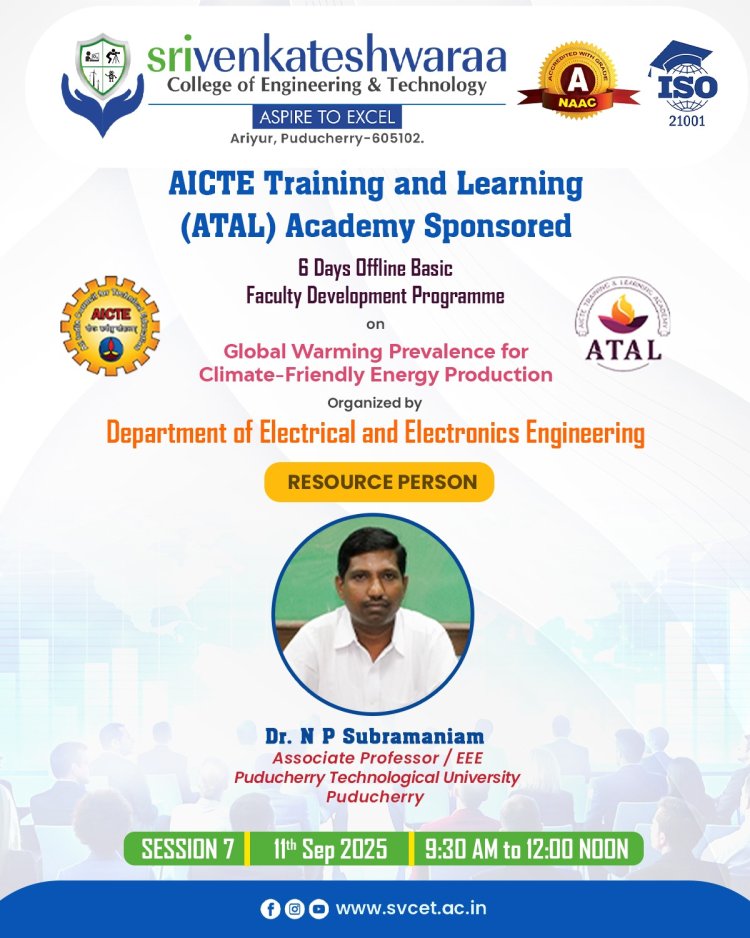 SVCET EEE Department conducted 1 week FDP programme from 8th September 2025 to 13th September 2025