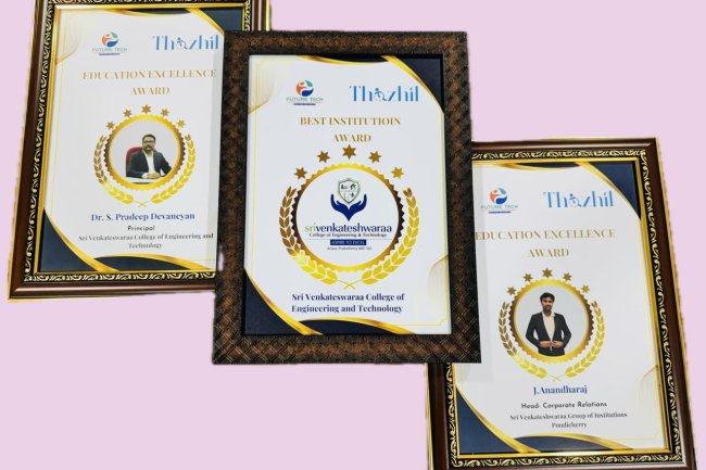 SVCET has received 3 prestigious recognitions at the Thozhil Mentorship and  Awards 2025 held on 22nd November 2025 at Cluster Media College Coimbatore