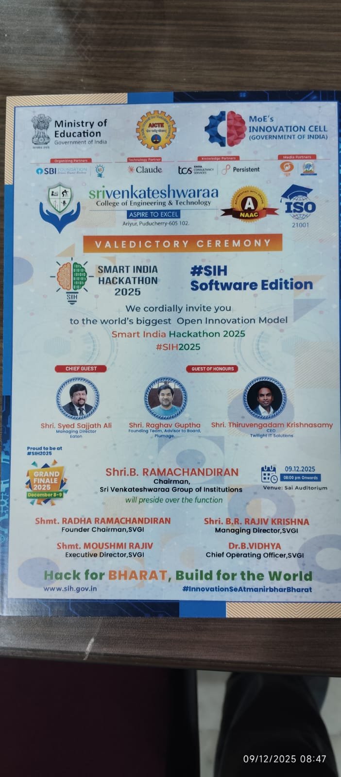 SMART INDIA HACKATHON HELD AT SVCET ON 8 AND 9TH DECEMBER 2025