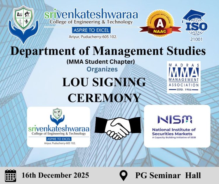 SVCET MBA Dept MMA Student Chapter organized a LOU Signing Ceremony along with two seminar sessions on 16th December 2025