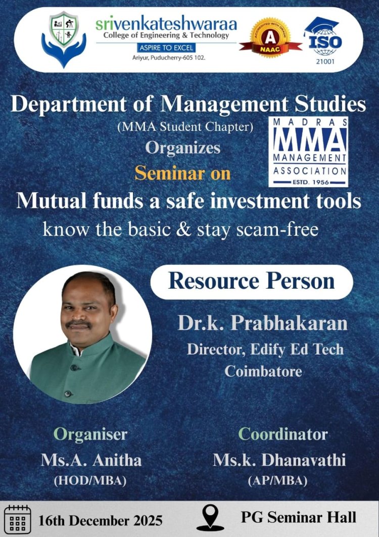 SVCET MBA Dept MMA Student Chapter organized a LOU Signing Ceremony along with two seminar sessions on 16th December 2025