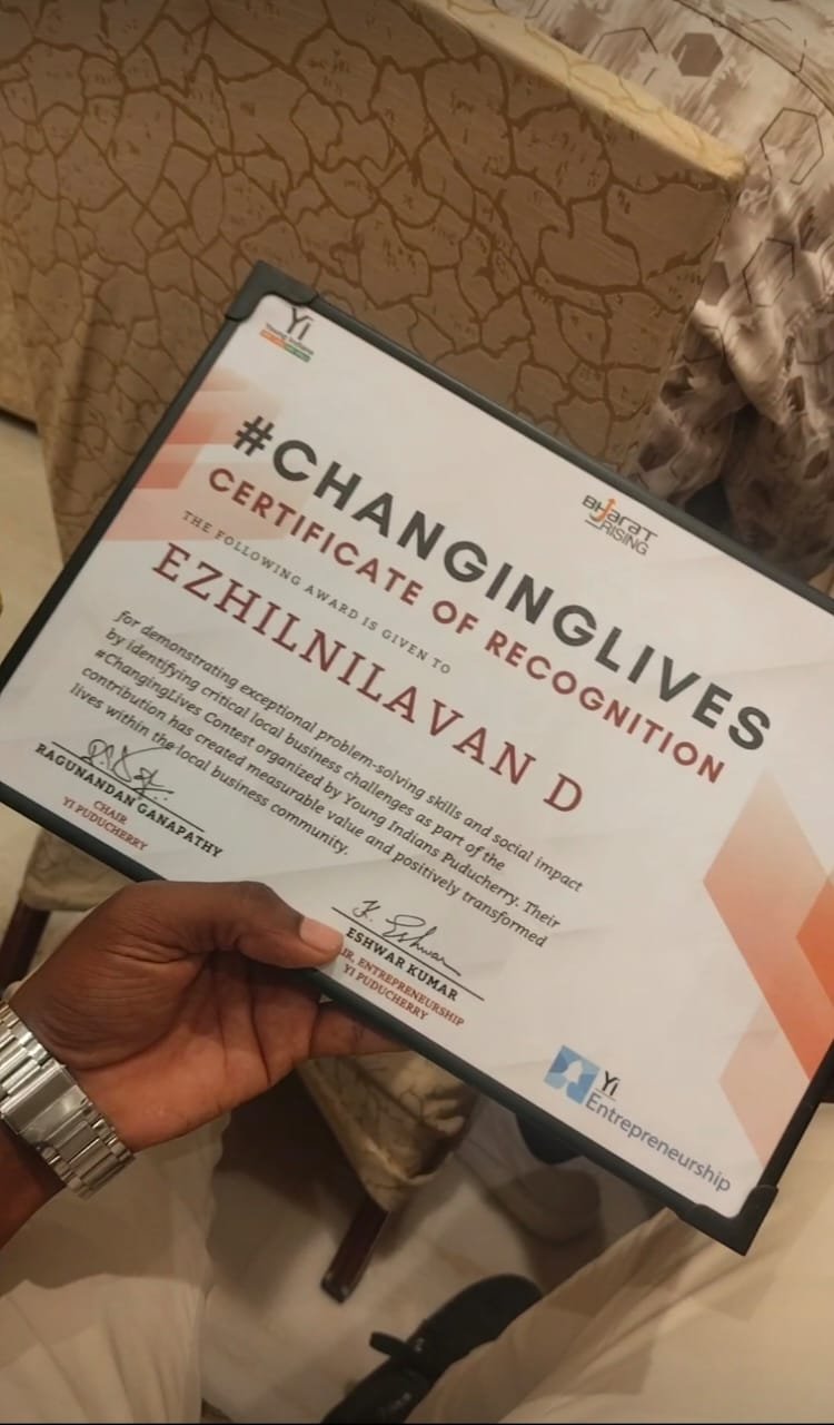 14 SVCET I YEAR  MBA students  have actively participated in the Changing Lives Contest organized by Young Indians Yi Puducherry Chapter and achieved FIRST and THIRD PRIZES